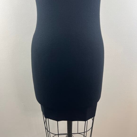 THEORY Andreeza Enchanted Black Bodycon Dress Rib Knit Round Neck Pullover Sz P - Picture 4 of 11